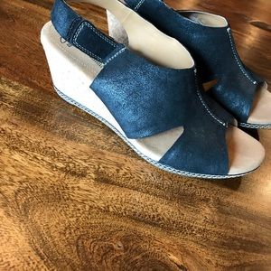 Black wedge sandals, size 11